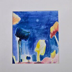 Original Watercolor Landscape Painting Hand Signed Varaz Matted Modern Art